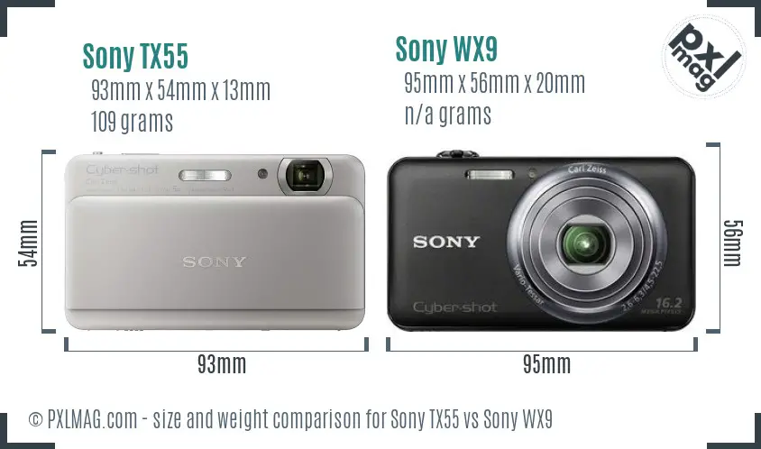 Sony TX55 vs Sony WX9 size comparison