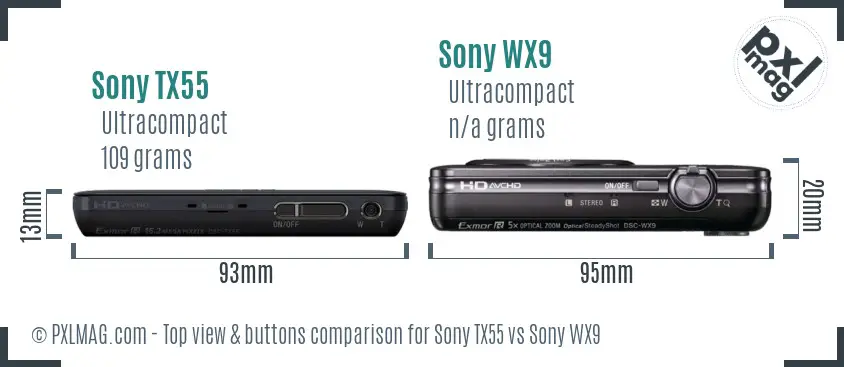 Sony TX55 vs Sony WX9 top view buttons comparison