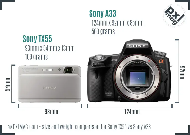Sony TX55 vs Sony A33 size comparison