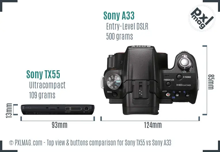 Sony TX55 vs Sony A33 top view buttons comparison