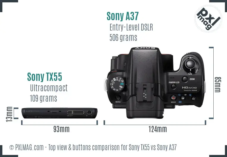 Sony TX55 vs Sony A37 top view buttons comparison