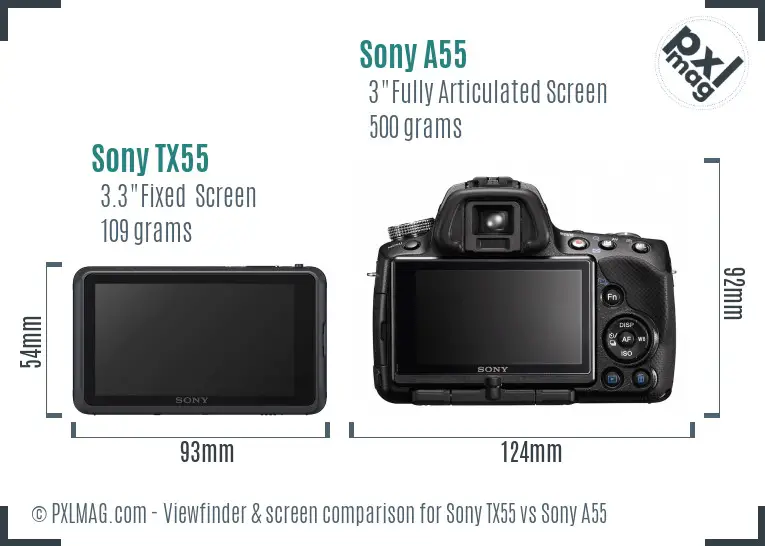 Sony TX55 vs Sony A55 Screen and Viewfinder comparison