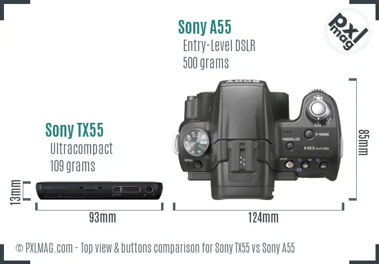 Sony TX55 vs Sony A55 top view buttons comparison