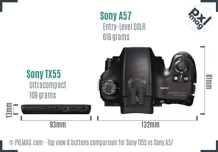 Sony TX55 vs Sony A57 top view buttons comparison