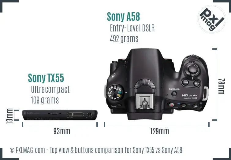 Sony TX55 vs Sony A58 top view buttons comparison