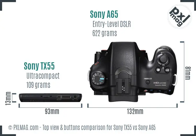 Sony TX55 vs Sony A65 top view buttons comparison