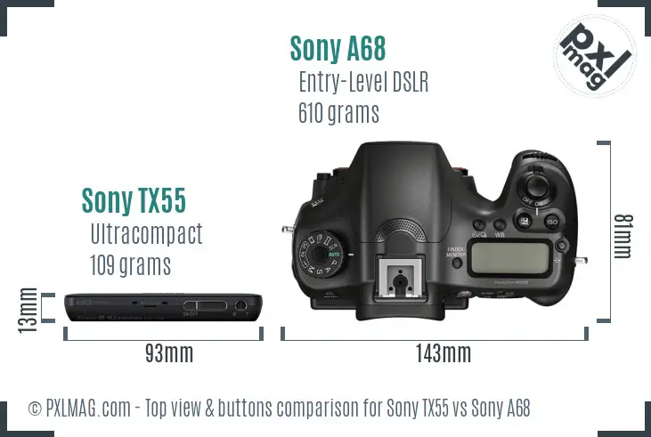 Sony TX55 vs Sony A68 top view buttons comparison