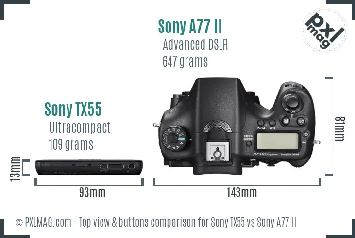 Sony TX55 vs Sony A77 II top view buttons comparison