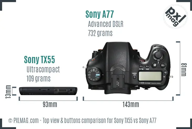 Sony TX55 vs Sony A77 top view buttons comparison