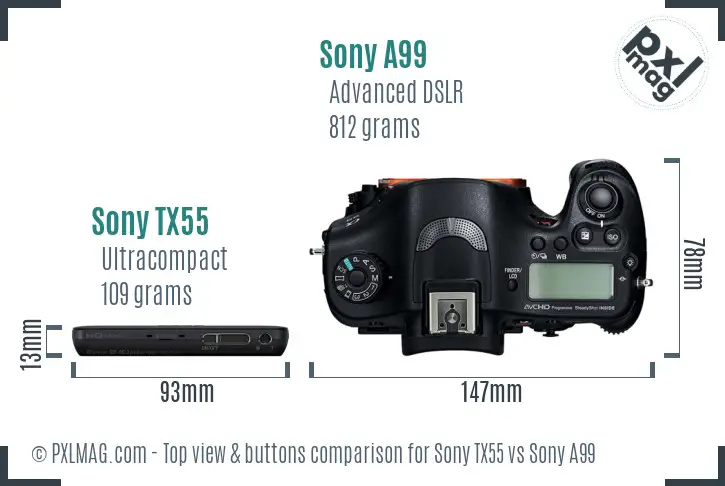 Sony TX55 vs Sony A99 top view buttons comparison