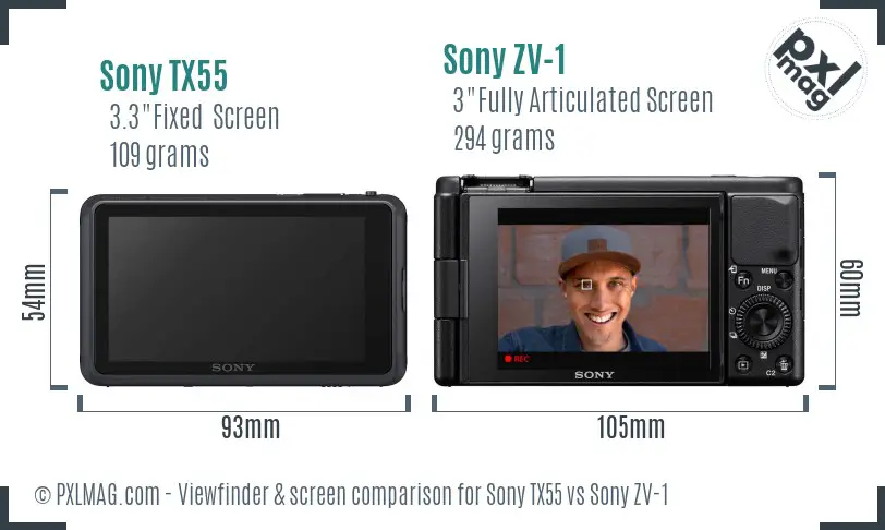 Sony TX55 vs Sony ZV-1 Screen and Viewfinder comparison