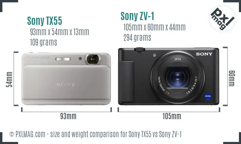 Sony TX55 vs Sony ZV-1 size comparison