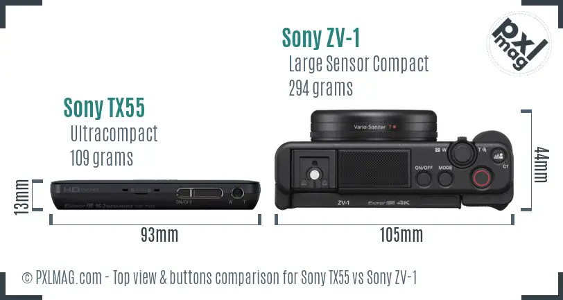 Sony TX55 vs Sony ZV-1 top view buttons comparison