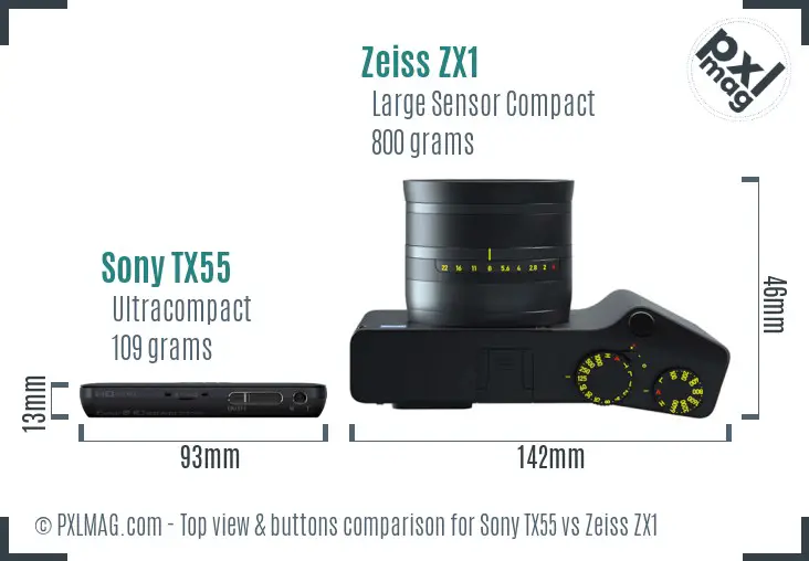 Sony TX55 vs Zeiss ZX1 top view buttons comparison