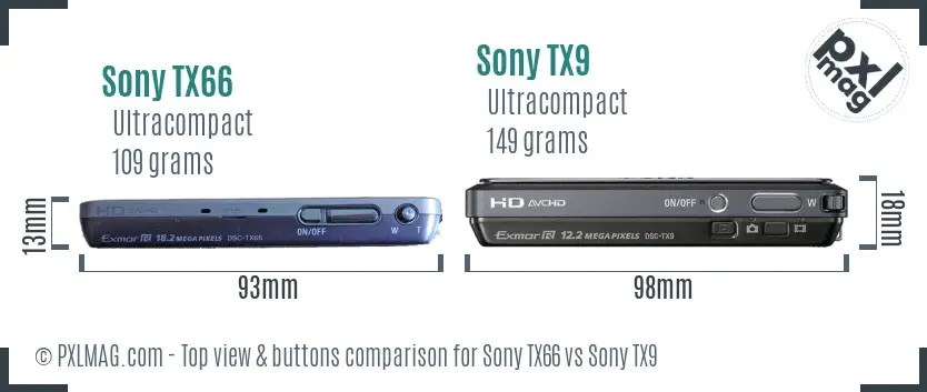 Sony TX66 vs Sony TX9 top view buttons comparison