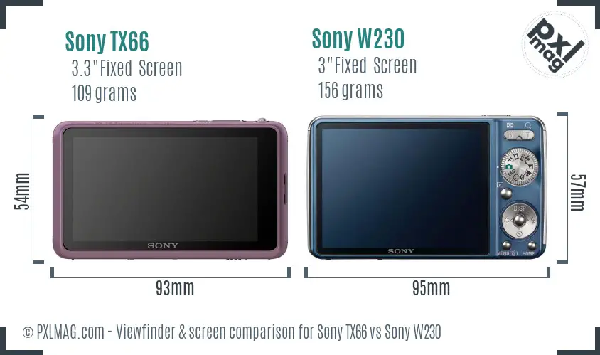 Sony TX66 vs Sony W230 Screen and Viewfinder comparison