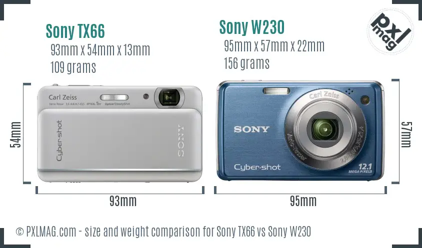 Sony TX66 vs Sony W230 size comparison