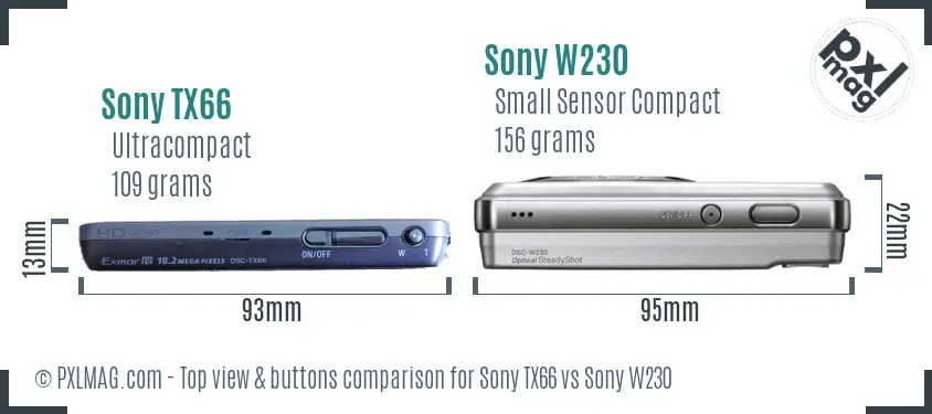Sony TX66 vs Sony W230 top view buttons comparison