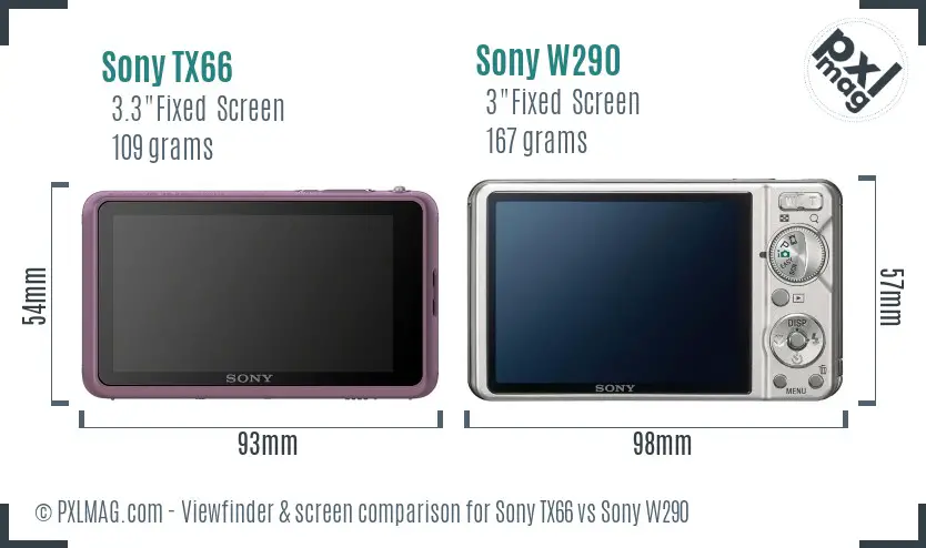 Sony TX66 vs Sony W290 Screen and Viewfinder comparison