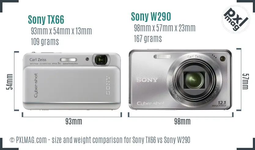 Sony TX66 vs Sony W290 size comparison