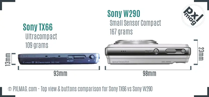 Sony TX66 vs Sony W290 top view buttons comparison