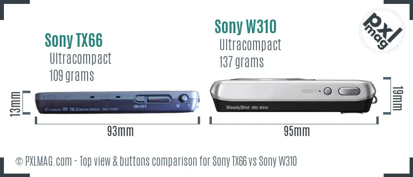 Sony TX66 vs Sony W310 top view buttons comparison
