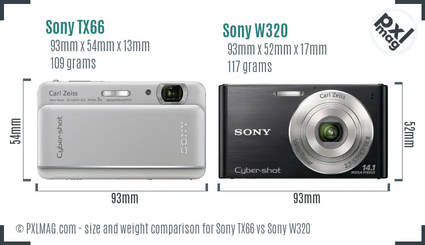 Sony TX66 vs Sony W320 size comparison
