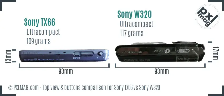 Sony TX66 vs Sony W320 top view buttons comparison