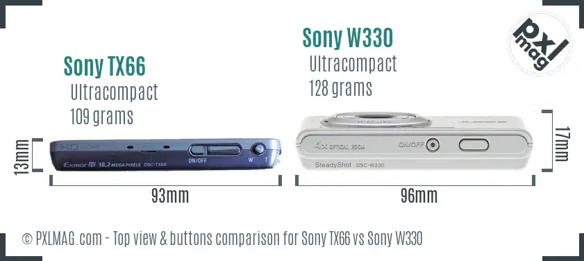 Sony TX66 vs Sony W330 top view buttons comparison