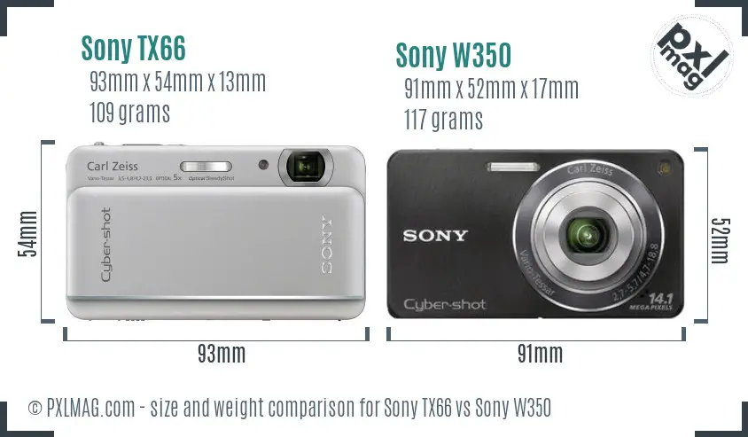 Sony TX66 vs Sony W350 size comparison