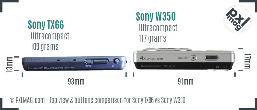 Sony TX66 vs Sony W350 top view buttons comparison
