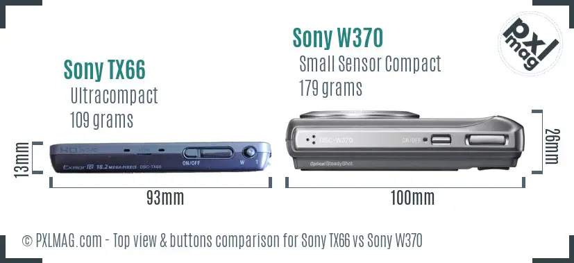 Sony TX66 vs Sony W370 top view buttons comparison