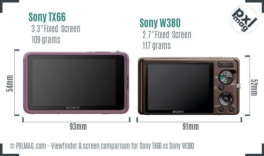 Sony TX66 vs Sony W380 Screen and Viewfinder comparison