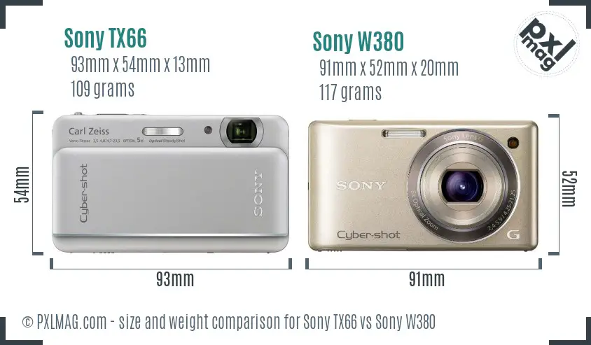 Sony TX66 vs Sony W380 size comparison