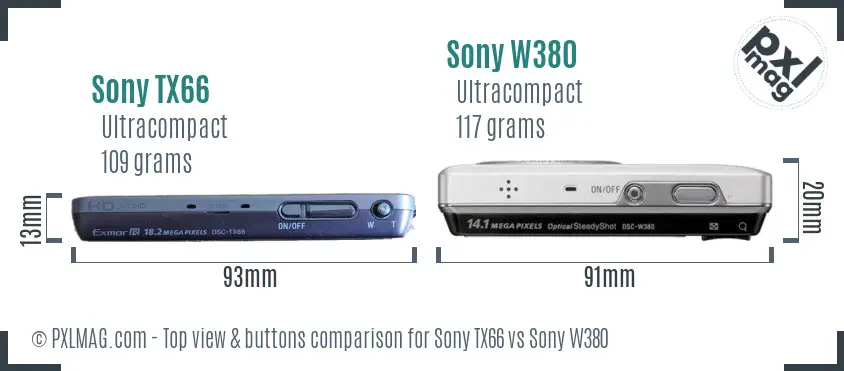 Sony TX66 vs Sony W380 top view buttons comparison
