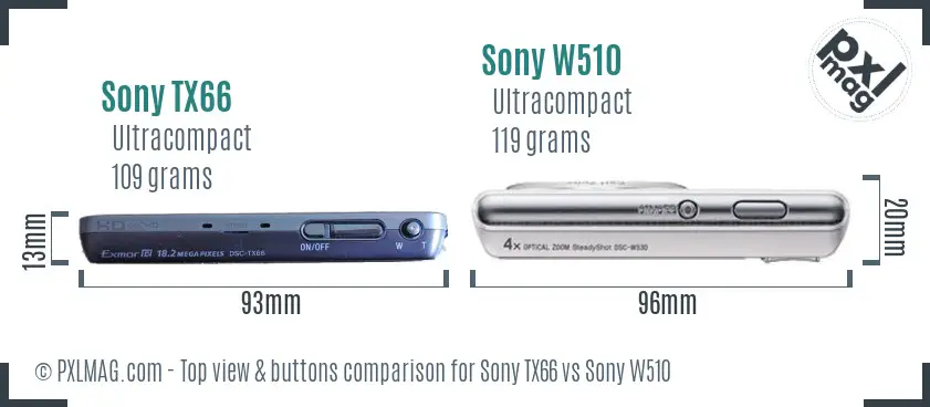 Sony TX66 vs Sony W510 top view buttons comparison