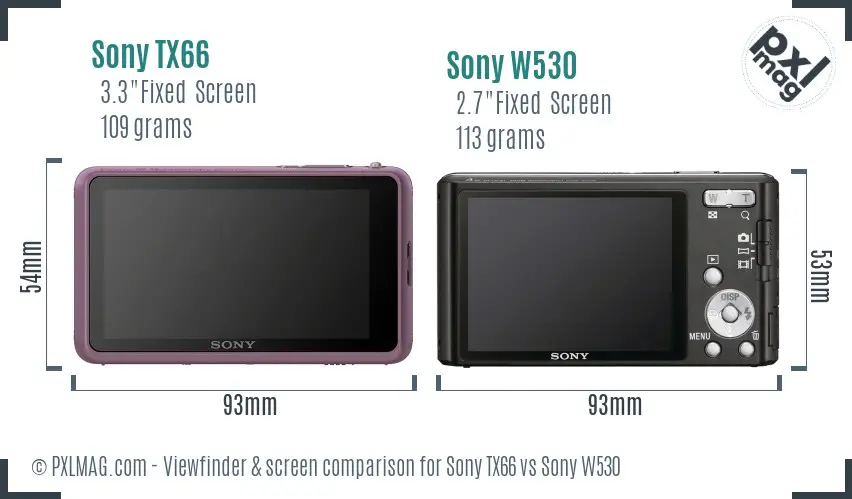 Sony TX66 vs Sony W530 Screen and Viewfinder comparison