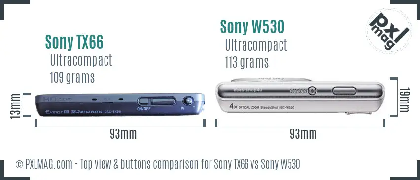 Sony TX66 vs Sony W530 top view buttons comparison