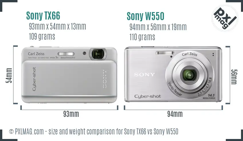Sony TX66 vs Sony W550 size comparison