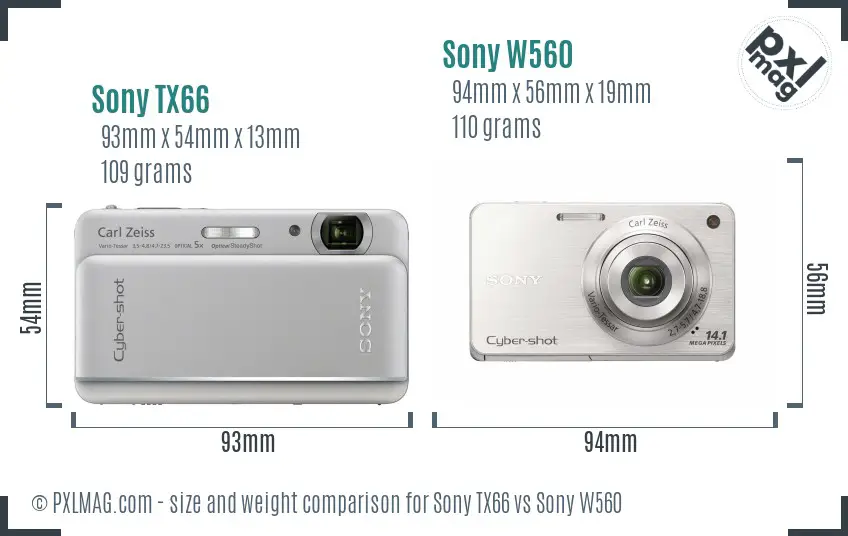 Sony TX66 vs Sony W560 size comparison
