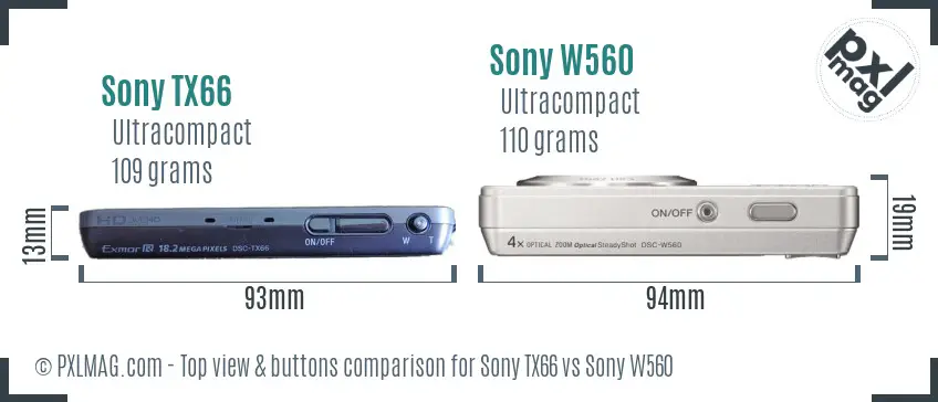Sony TX66 vs Sony W560 top view buttons comparison
