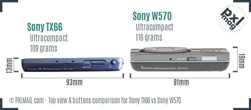 Sony TX66 vs Sony W570 top view buttons comparison
