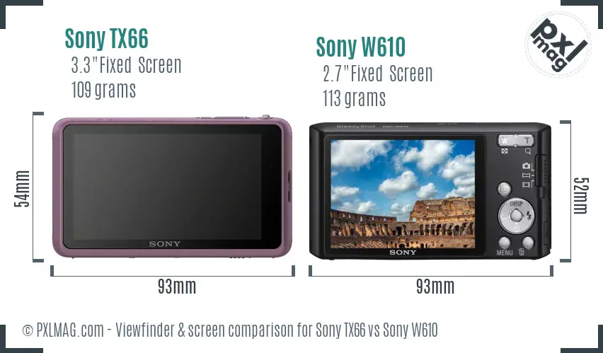 Sony TX66 vs Sony W610 Screen and Viewfinder comparison