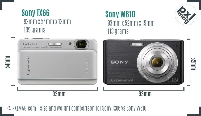 Sony TX66 vs Sony W610 size comparison