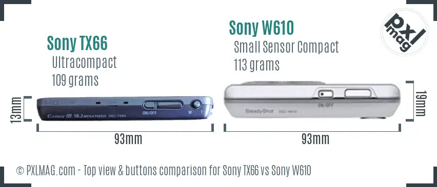 Sony TX66 vs Sony W610 top view buttons comparison