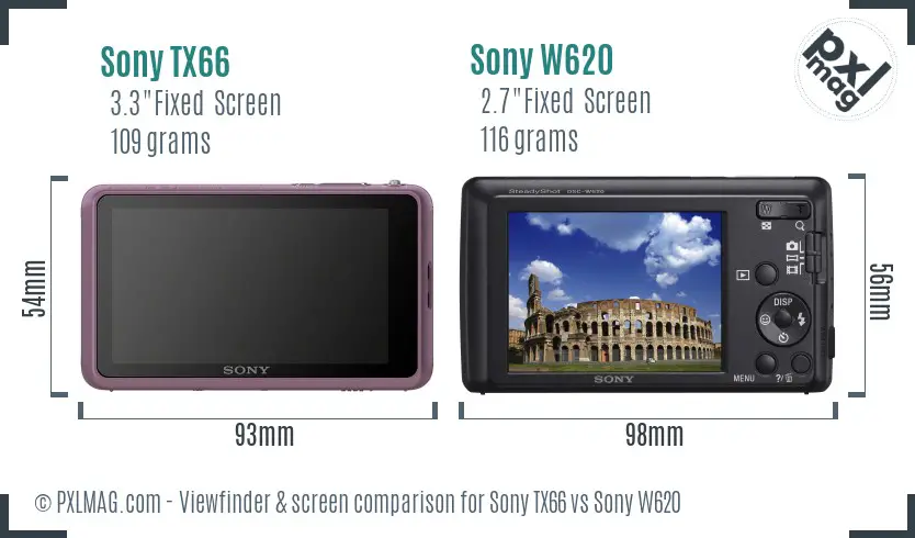 Sony TX66 vs Sony W620 Screen and Viewfinder comparison