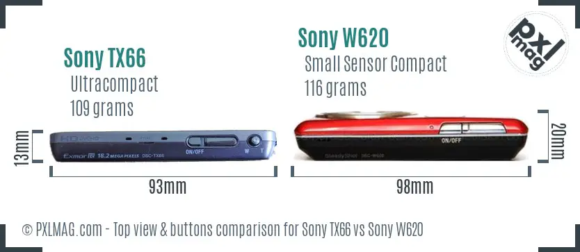 Sony TX66 vs Sony W620 top view buttons comparison