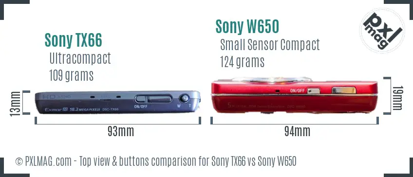 Sony TX66 vs Sony W650 top view buttons comparison