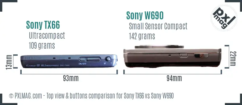 Sony TX66 vs Sony W690 top view buttons comparison