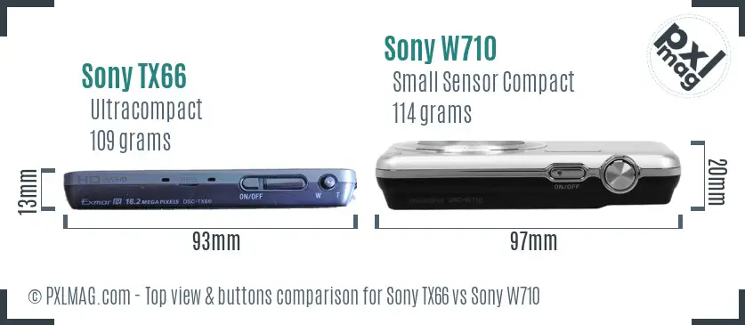 Sony TX66 vs Sony W710 top view buttons comparison